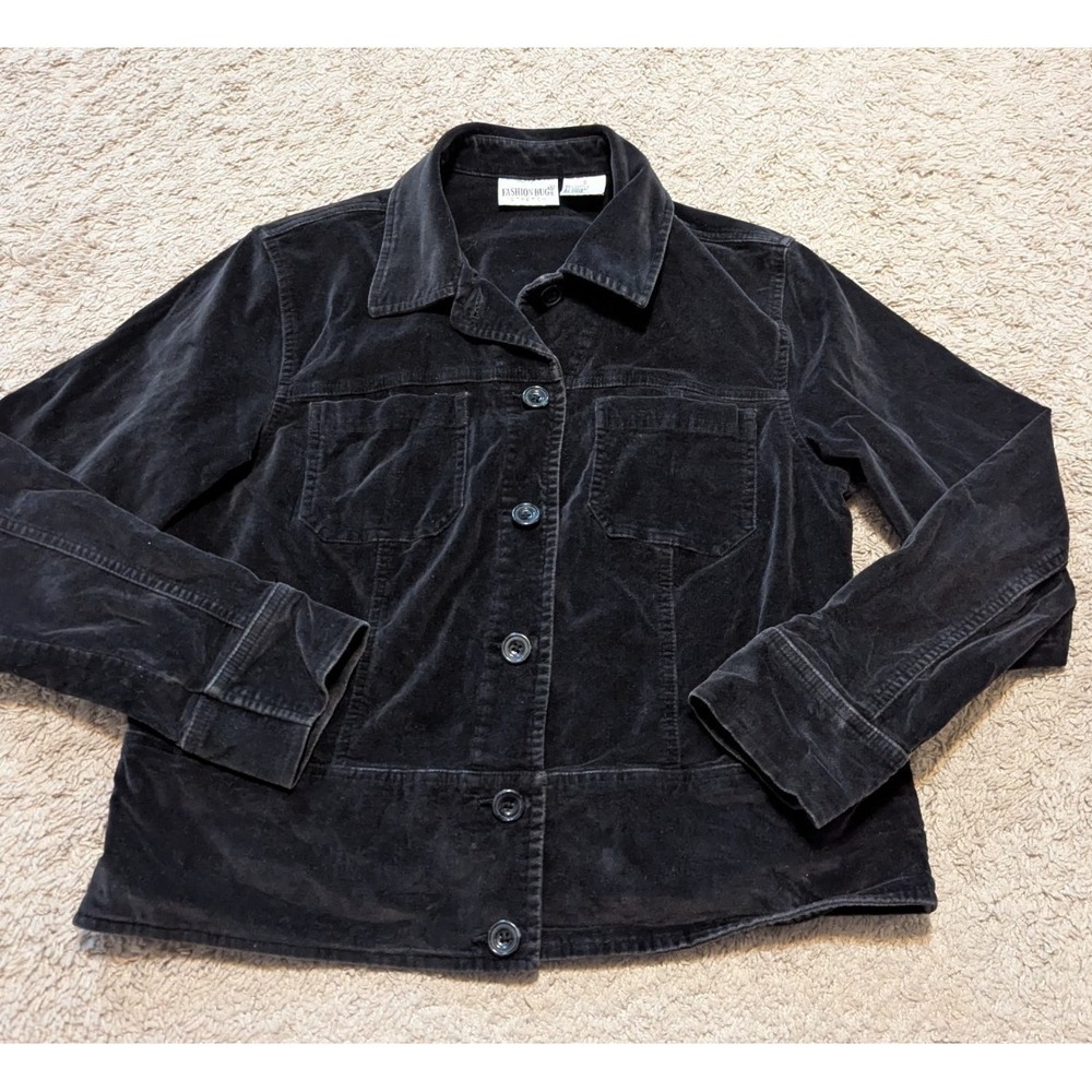 Vtg Fashion Bug Velvet Jacket Blazer Sz S Black Dark Academia Grunge Trucker Y2K